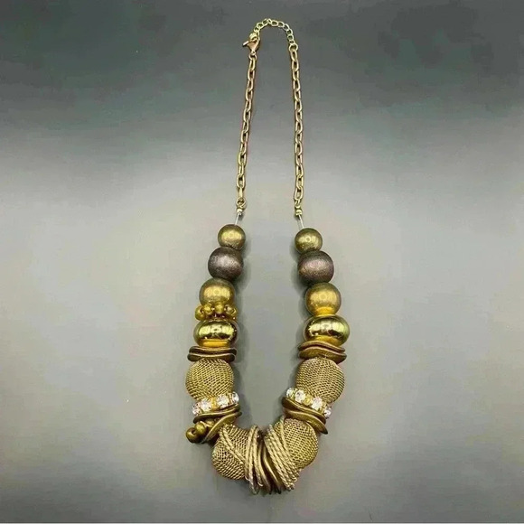 Nickle and Rhinestone Beaded Fashion Necklace Gold Tone Statement Neckla… - Picture 1 of 8